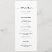 Elégante carte de menu mariage noir et blanc (Devant)