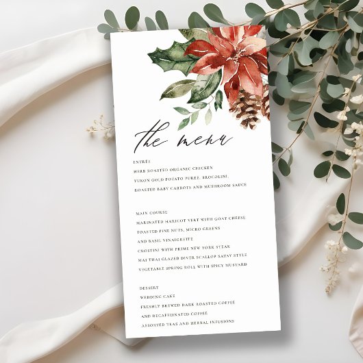 Elégante carte de menu Mariage Poinsettia Pine Con