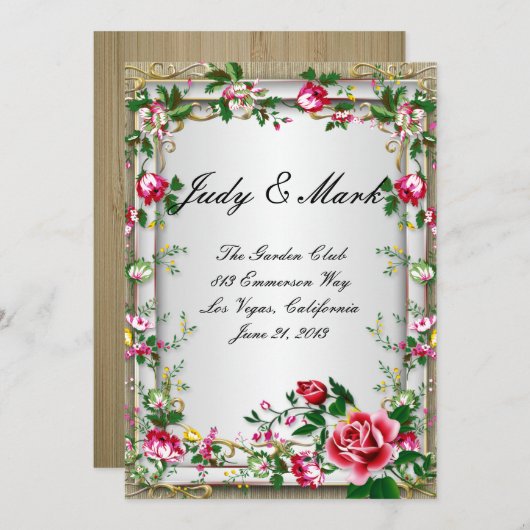 Elégante carte de menu Mariage Rustic Red Roses (Devant / Derrière)