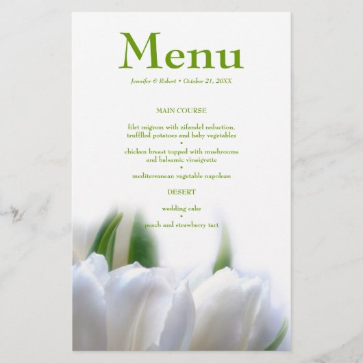 Elégante carte de menu Mariage Tulips blanc (Devant)