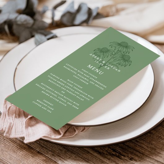 Elégante carte de menu Mariage vert Sage Botanique