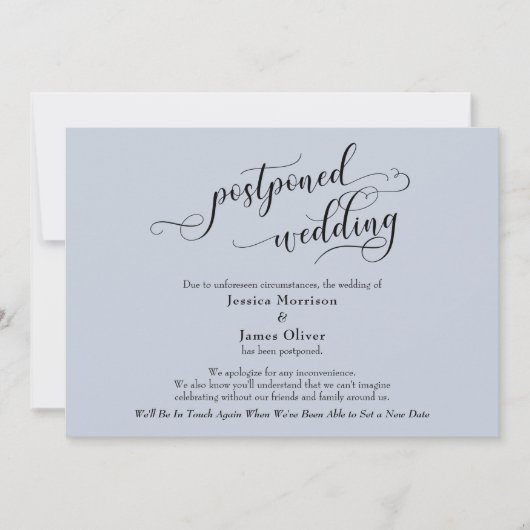 Elégante carte de mise à jour Mariage reportée Dus (Devant)