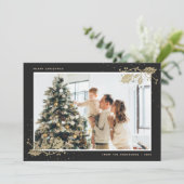 Elégante carte de Noël Black Gold Plaid (Debout devant)