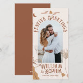 Élégante carte de Noël Boho pour jeunes mariés 1 p (Devant / Derrière)