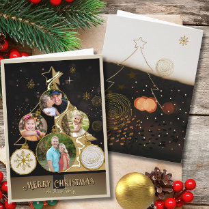 Élégante carte de Noël Charbon & Étoile Dorée 4-Ph