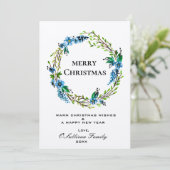 Elégante carte de Noël en couronne bleue - Floral (Debout devant)