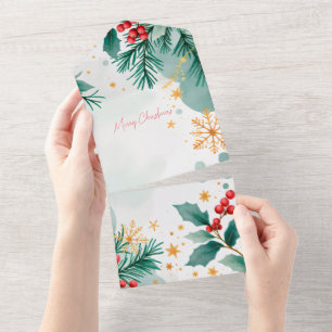 Elégante Carte de Noël Joyeux Aquarelle - Feuille