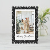 Élégante carte de Noël noire brillante (Debout devant)