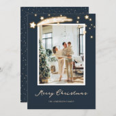 Elégante carte de Noël photo bleu étoile (Devant / Derrière)