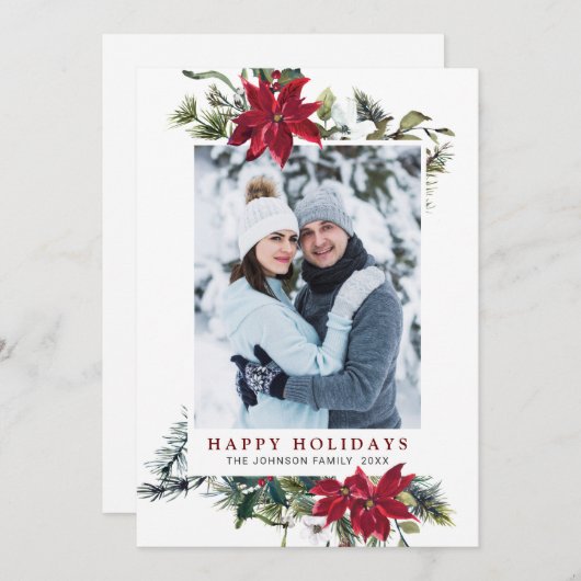 Elégante carte de Noël Poinsettia (Devant / Derrière)