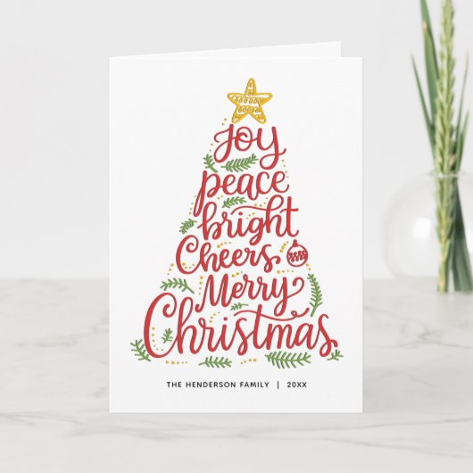 Élégante carte de Noël Red Green Typography (Devant)