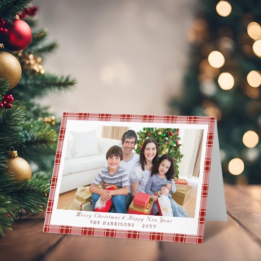 Elégante carte de Noël Rouge Plaid