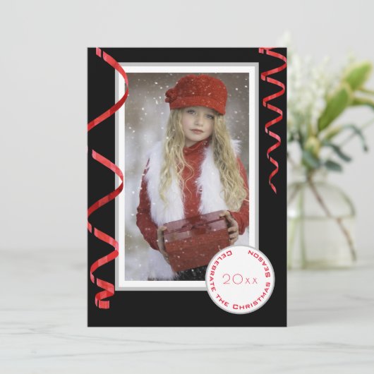 Elégante carte de Noël simple photo avec année (Debout devant)
