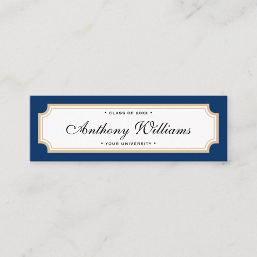 Elégante carte de nom classique bleu et or graduat (Devant)