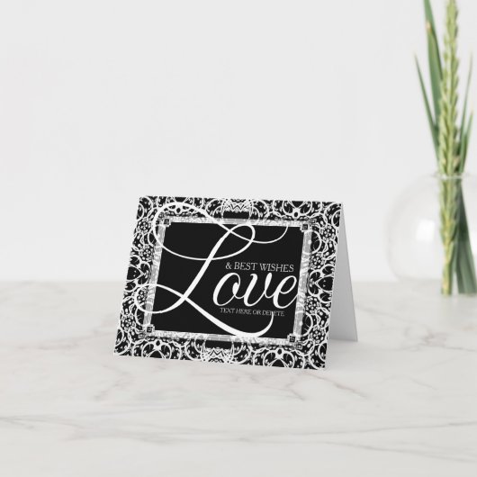 Elégante carte de note Black White Lace LOVE (Devant)