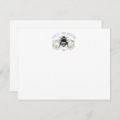 Elégante carte de note d'abeille florale rustique (Devant / Derrière)