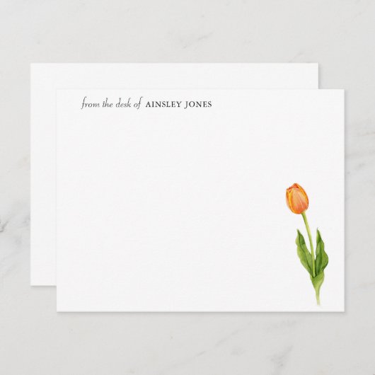 Elégante carte de note de la fleur de tulipe orang (Devant / Derrière)