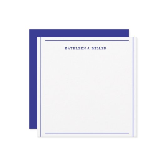 Élégante carte de note de nom de la frontière bleu (Devant/Arrière en situation)