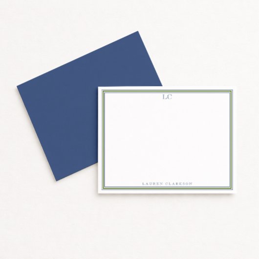 Elégante carte de note Monogramme marine et verte
