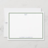 Elégante carte de note Monogramme marine et verte (Devant)