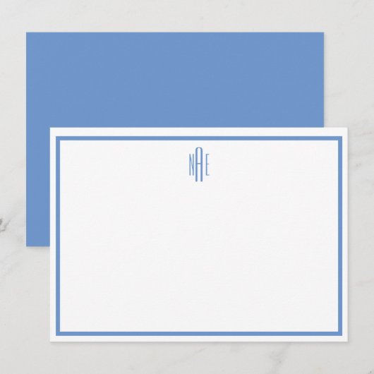 Élégante carte de note plat monographique bleu et (Devant / Derrière)