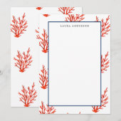 Elégante carte de note plate de Coral Reef Nautiqu (Devant / Derrière)