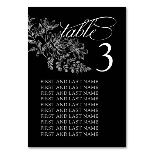 Elégante carte de numéro de table de Mariage noir  (Par défaut)