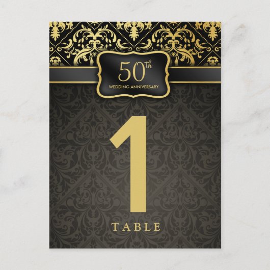 Élégante carte de numéro de table du 50e anniversa (Devant)