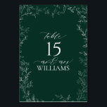 Élégante carte de numéro de table Mariage Emerald<br><div class="desc">Présentez la "Elegant Emerald Green Mariage Table Number Card", un ajout sophistiqué à votre décor de réception de mariage. Doté d'un riche arrière - plan vert émeraude et encadré d'une délicate bordure feuillue blanche dessinée à la main, cette carte dégage une élégance naturelle. Le numéro de tableau est affiché en...</div>