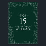 Élégante carte de numéro de table Mariage Emerald<br><div class="desc">Présentez la "Elegant Emerald Green Mariage Table Number Card", un ajout sophistiqué à votre décor de réception de mariage. Doté d'un riche arrière - plan vert émeraude et encadré d'une délicate bordure feuillue blanche dessinée à la main, cette carte dégage une élégance naturelle. Le numéro de tableau est affiché en...</div>