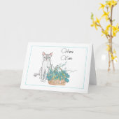 Elégante carte de Pâques de Chat avec fleurs bleue (Fleur jaune)