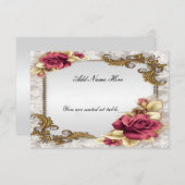 Elégante carte de place table Roses Rouges (Devant / Derrière)