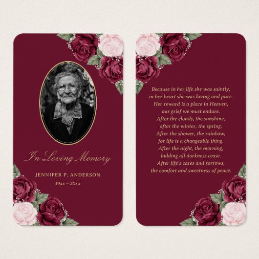 Elégante carte de prière de fleurs rose rouge (Devant & derrière)