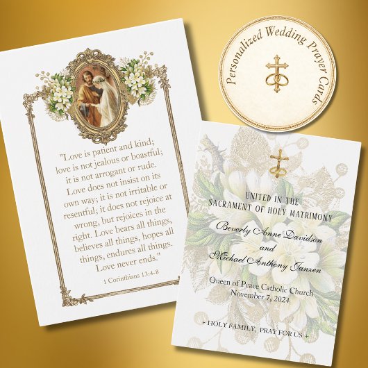 Elégante carte de prière florale Mariage catholiqu