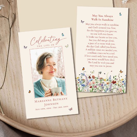 Élégante carte de prière funéraire commémorative F