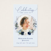 Elégante carte de prière funéraire Florale Bleue (Devant)