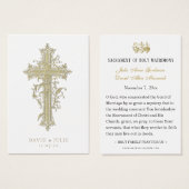 Elégante carte de prière Mariage catholique or (Devant & derrière)