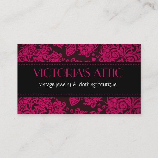 Elégante carte de profil baroque Fushia & Black (Devant)