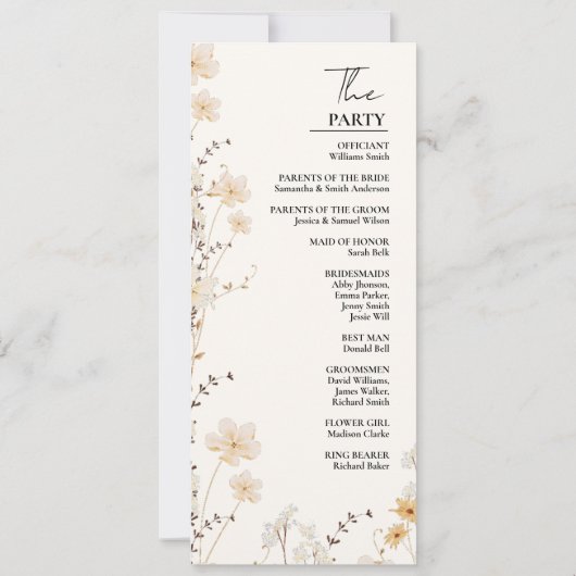 Élégante carte de programme de mariage Fleur sauva (Dos)