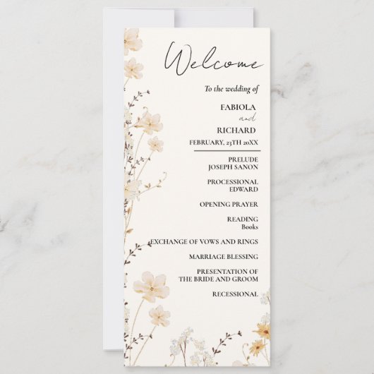 Élégante carte de programme de mariage Fleur sauva (Devant)