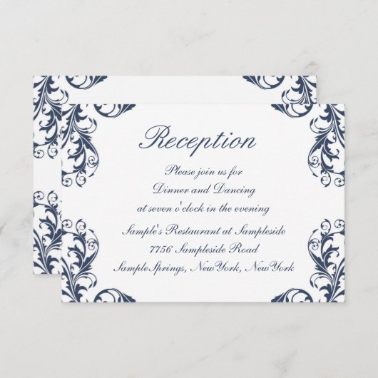Elégante carte de réception Mariage damassé (Devant / Derrière)