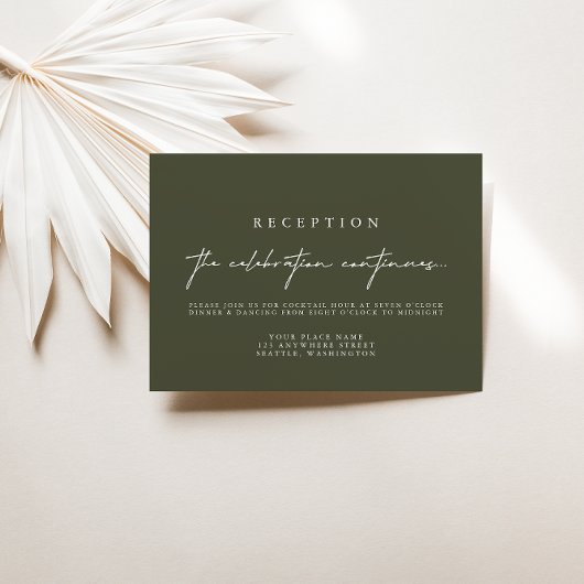 Élégante Carte de réception mariage vert foncé