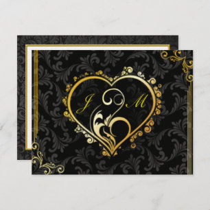 Elégante carte de réception Monogramme Gold Heart