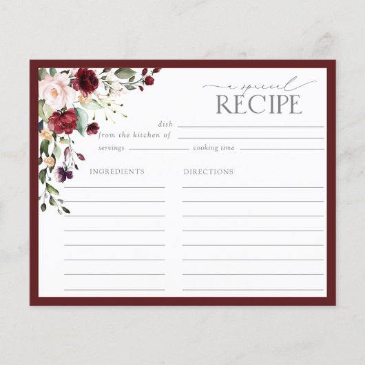 Elégante carte de recette de Fêtes des mariées flo (Devant)