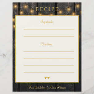 Elégante carte de recette de typographie or en boi