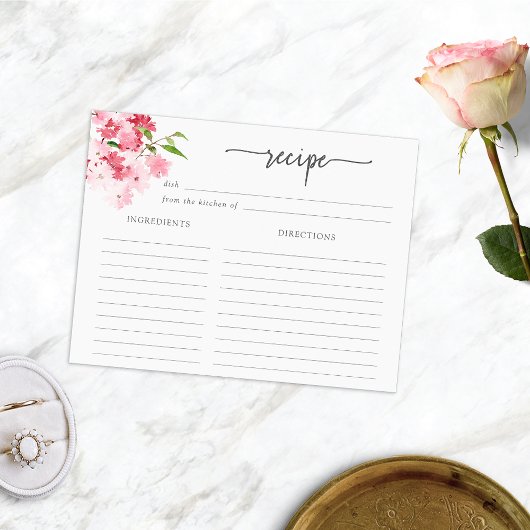 Elégante carte de recette florale aquarelle