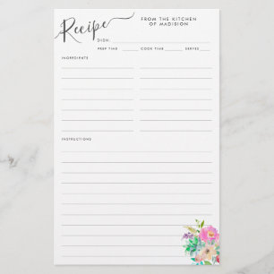 Élégante carte de recette rose rose rose brillant