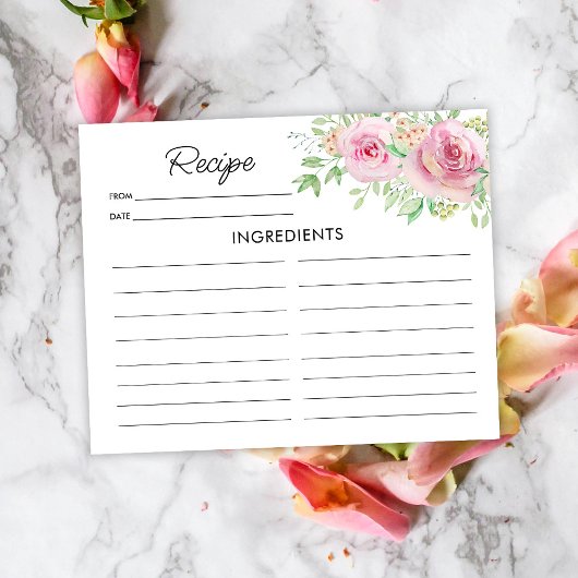 Elégante carte de recette Roses Roses Roses Roses 