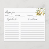 Elégante carte de recettes de famille d'olivier mé (Devant)