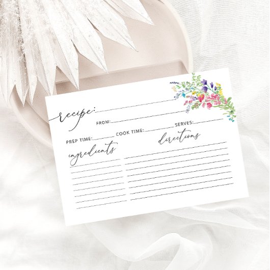 Elégante carte de recettes Fleurs sauvages d'aquar